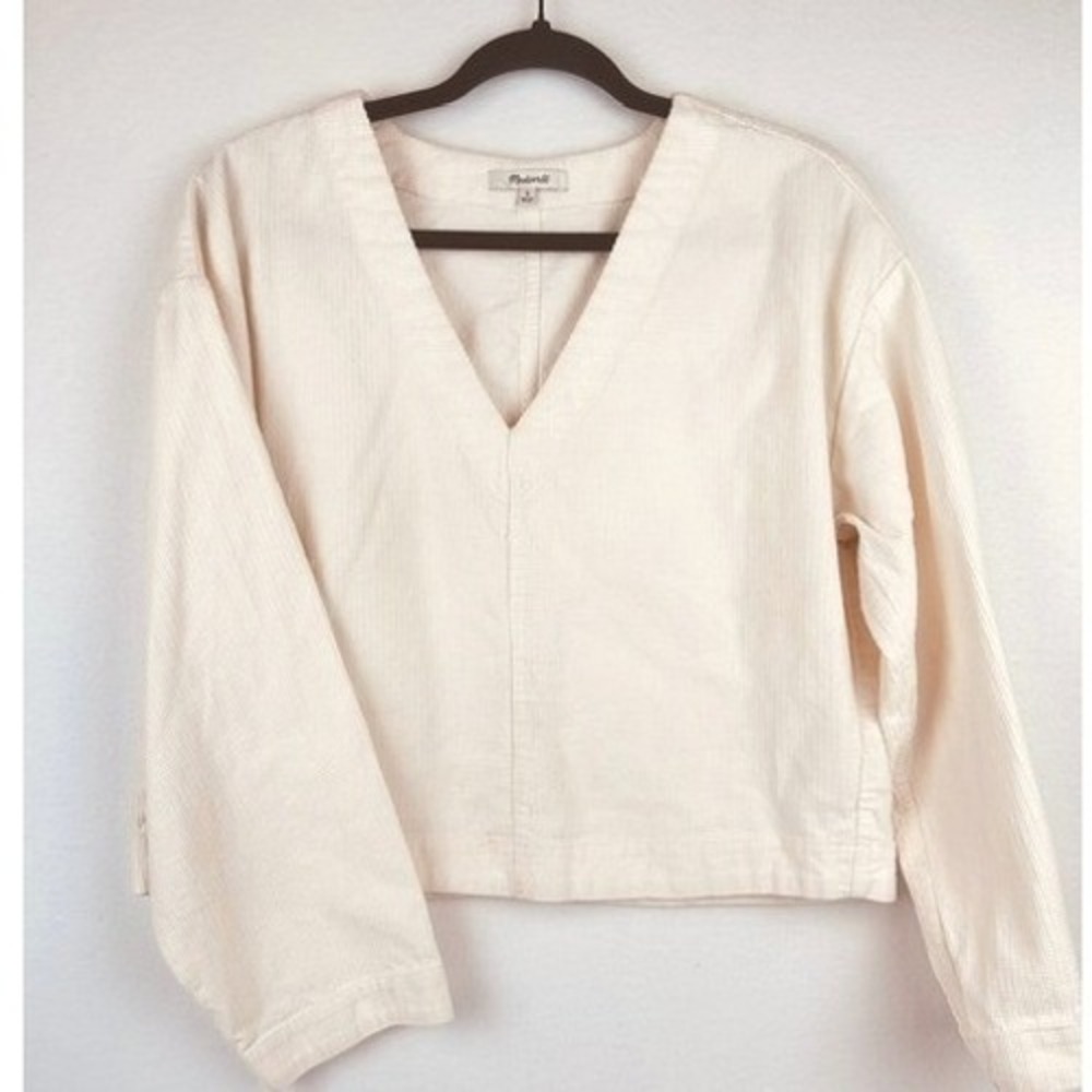 Madewell Top Off-White Corduroy V-Neck Cropped Women Size M N0214